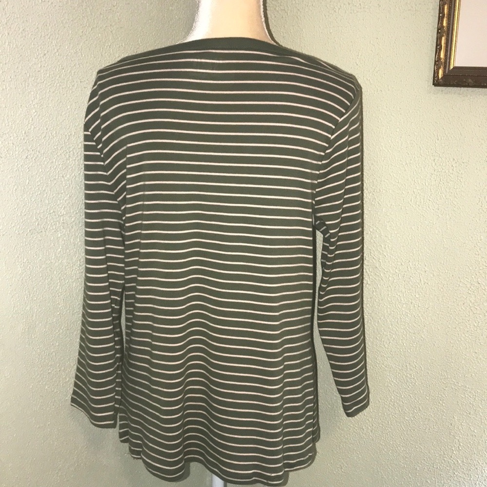 Time and Tru Sage Green Striped Long Sleeve Tee Lg - Picture 4 of 7